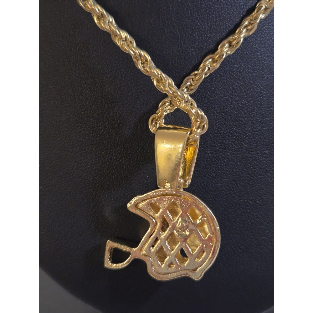 Iced Cz‎ 14k Gold Plated Football Player Helmet Pendant 24 Rope Chain Necklace - Picture 5 of 9